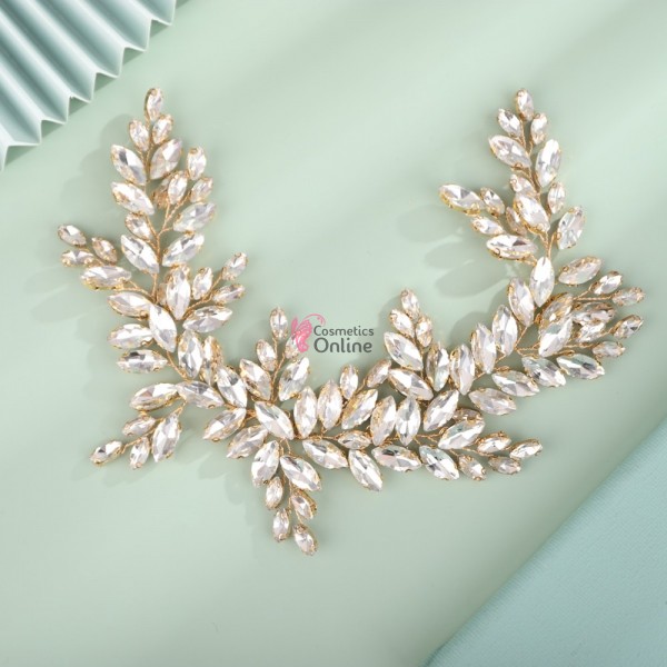 Accesoriu elegant pentru decor par AP002GG Auriu cu cristale Argintii + 4 agrafe